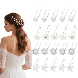 Wedding Hair Accessories for Women,20Pcs Pearl Flowers Rhinestone Hair Pins for Bride,Bridesmaids Flower Girls Wedding Guest Hair Clips (Pearl Flower)