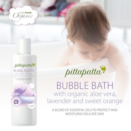 Pittapatta Organic Baby Bubble Bath Body Wash, by Simply Gentle - Moisturising Body Wash with Cleansing Agents - Baby-Safe with Lavender, Organic Aloe Vera & Sweet Orange - 250ml