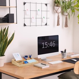 Relaxdays Desk Organiser, 9 Compartments, Bamboo, Office, Bathroom, HBD: 9 x 33 x 21 cm, Storage Box, Natural