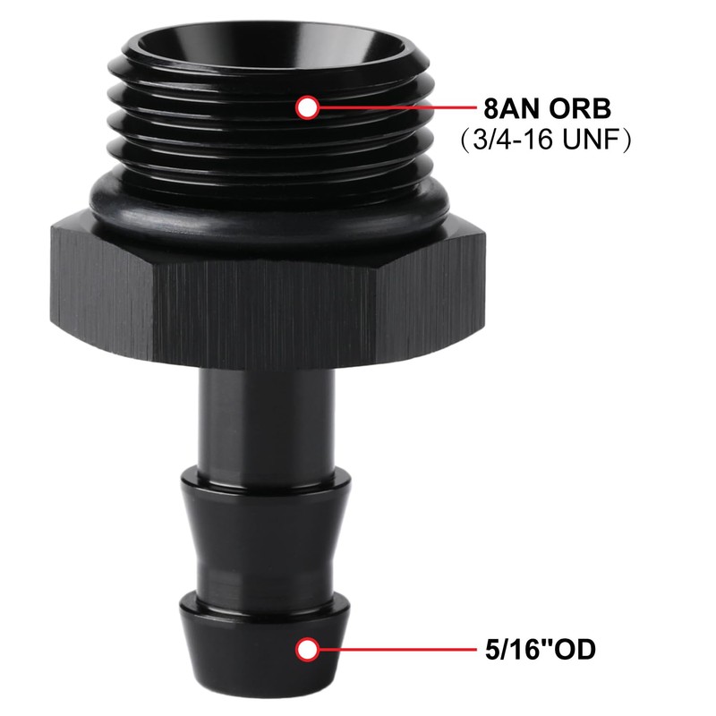 Podavelle 8AN -8 ORB to 5/16 Hose Barb Straight Fitting