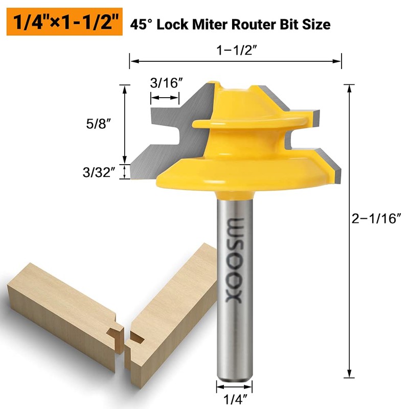 WSOOX 1/4 Inch Shank 45 Degree Lock Miter Router Bit