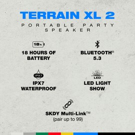 Skullcandy Terrain XL 2 Wireless Bluetooth Speaker, IPX7 Water Resistant, 18H Battery, Multi-Link, LED Light Show, Lightweight & Portable (Bone)