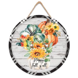 Welcome Sign for Front Door Outside Wooden Door Sign for Front Porch Decor Happy Fall Y'all House Warming Gift Fall Pumpkin Sunflower Decorations Rustic Farmhouse Wall Pediments Art Decor 12 Inch