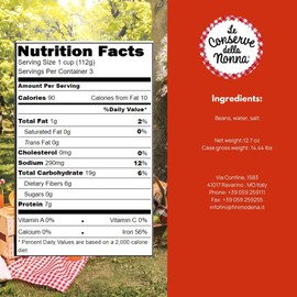 Della Nonna Borlotti Beans Vegetable Preserve - Italian Preserved Beans - No Artificial Preservatives Added - Traditional Soup & Broth Ingredients - Healthy & Tasty Borlotti Beans In a Jar - 12.7 oz