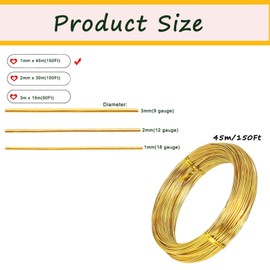 18 Gauge Aluminum Craft Wire,1mm 150 Ft/45m Gold Bendable Metal Crafting Wire for Floral Making Wire,Sculpting Metal Wire,Jewelry Making Wire,Binding Wire for Flower Wreath Making,Xmas Wreath Wire