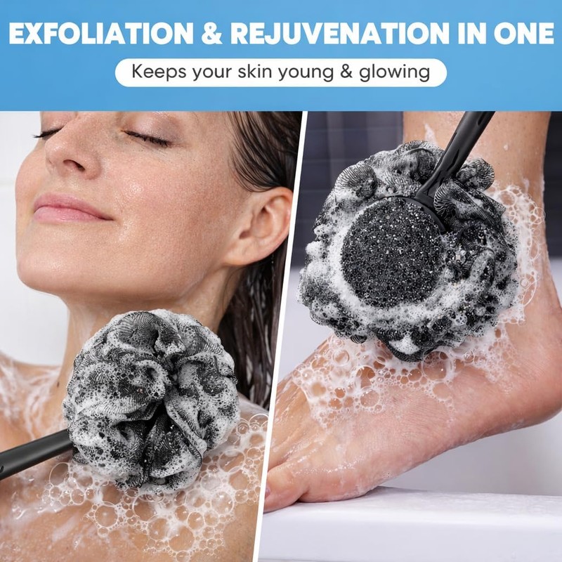 Cepillo de Baño Exfoliante con Mango Largo y Carbón de
