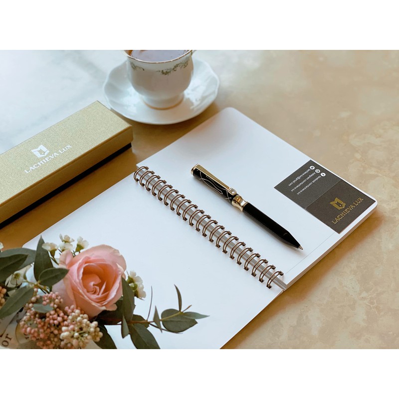 LACHIEVA LUX Black Elegant Crystal Executive Metal Ballpoint Pen with