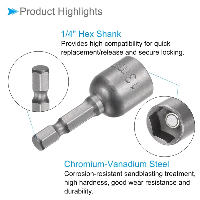 CoCud Quick Change Nut Setter Driver Bit 13mm Metric 48mm