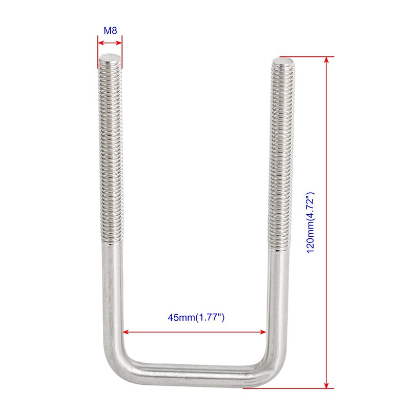 Aoje-Link Square U Bolt 45mm Internal Width M8 Thread 304