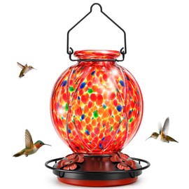 Hummingbird Feeders for Outdoors – Hand Blown Glass Outdoor Hanging Bird Feeder with Ant Moat, 18 Ounces,Leakproof, Easy to Clean, Vibrant Decorative Gift for Garden,Patio,Yard,Window, Mom or Gardener