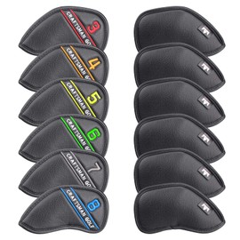 CRAFTSMAN GOLF 12pcs Black Synthetic Leather Golf Iron Head Covers Set Headcover with Colorful Number Embroideried For Left Handed Golfer