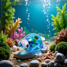 Hand Blown Glass Turtle Figurines,Handmade Tortoise Mini Exquisite Animal Statue Glass Crafts for Home Decor,Aquarium Landscaping Glass Figurines,Crafts Collection,Collectible Figurines (White)