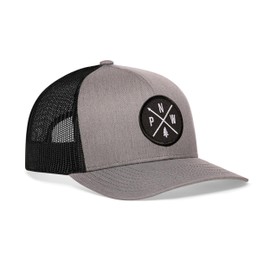 HAKA PNW Trucker Hat for Men & Women, Pacific Northwest Trucker Mesh Snapback Adjustable Baseball Cap, Black Patch - Gray & Black Hat, One Size