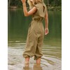 Kissonic Jumpsuits for Women Casual Crewneck Cap Sleeve Drawstring Romper