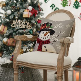 AVOIN colorlife Let it Snow Snowman Christmas Gray Throw Pillow Cover, 18 x 18 Inch Winter Holiday Cushion Case Decoration for Sofa Couch