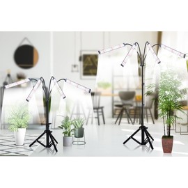 GHodec Grow Light with Stand, 200W 6000K Full Spectrum Gooseneck Floor Plant Light for Indoor Plants Growing,5 Dimmable Levels & Auto On/Off Timer, Tripod Stand Adjustable 15-48 in