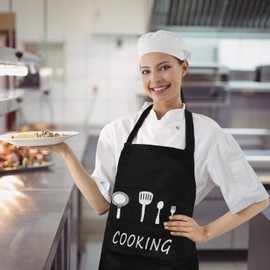 MengH-SHOP Cooking Apron Unisex Kitchen Cooks Apron Waterproof Bib Apron with 2 Pockets and Adjustable Neck Strap Oil Proof Chef Apron for Baking Gardening Bar Craft BBQ Coffee Restaurant (Black)