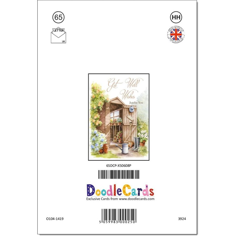 doodlecards Get Well Card Garden Shed Medium Size with Plain
