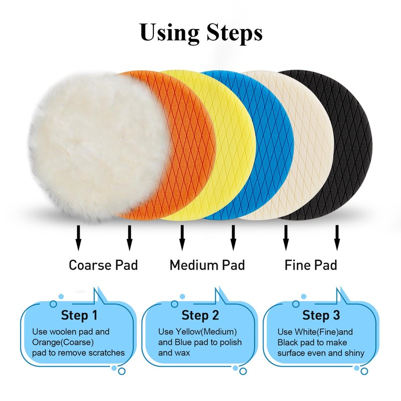 Autolock 3" Buffing Polishing Pads, 6Pcs 3.5 Inch 85mm Face