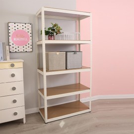 AVGVLIJ Storage Shelves 5 Tier Adjustable Garage Storage Shelving, Heavy Duty Metal Storage Utility Rack Shelf Unit for Warehouse Pantry Closet Kitchen, 23.6" x 15.7" x 47.2", White