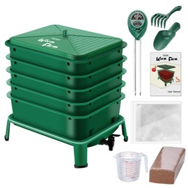 Blütezeit 5-Tray Worm Compost Bin, 53QT Worm Composter Indoor & Outdoor, Worm Farm Starter Kit for Vermicomposting, Recycling Food Waste (Green)