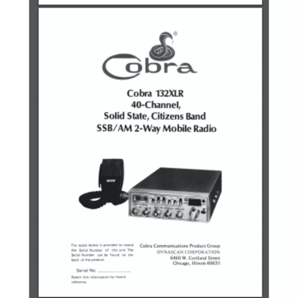 Cobra 135XLR CB Radio Owner manual 27 pages comb bound