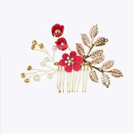 Flower Hair Combs and Pins Accessories for Wedding, Birthday, Bridesmaids, Blue, Pink, Greem White, Red (Red)