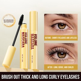 Black Mascara Volumising& Smudge-Proof,With an inflator comb brush - Waterproof Formula for Thinning & Sparse Lashes,Gentle & Hypoallergenic for Sensitive Eyes(Pack of 2)
