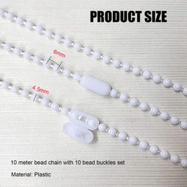 White Roller Chain, Double Roller Blind, Chain Hoist, Roller Blind, Blind Chain, Replacement Chain, Cord Winder, 10 m Roller Blind Chain with 10 Pieces Chain Connectors, for Blinds, Vertical Blinds