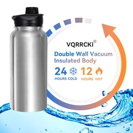 VQRRCKI 32 Oz Insulated Water Bottle Bulk 8 Pack, Stainless Steel Sports Water Bottles with Straw Lid & Wide Mouth Lids, Double Walled Vacuum, Leak Proof, Stainless Steel
