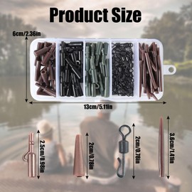 DWE Carp Fishing Accessories, 120 Pcs Anti Tangle Sleeves Tail Rubber Quick Change Swivels Safety Clips Carp Fishing Tackle Kit with Box (Green+Black+Brown)