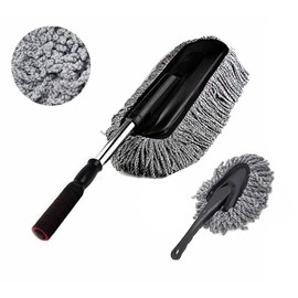 Bargain Crusader Removable Telescopic Car Wax Drag Nano Fiber Car Wash Brush Car Dusting Tool Car Mop Wax Dash Duster Exterior Interior Cleaning Kit (Premium Car Duster & Dash Duster 2 Pcs Set, Gray)