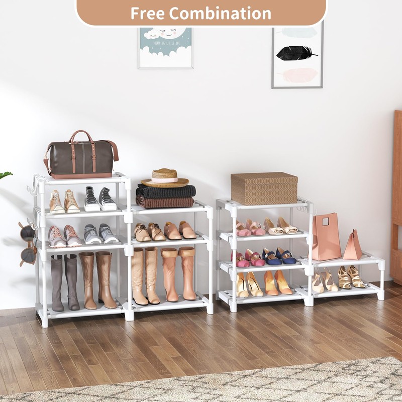 ROJASOP White Shoe Rack, Tall Metal Shoe Rack Organizer for