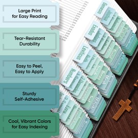 EssexWares – Ocean Solid Color Bible Tabs for Old and New Testament, 80 Large Print Tabs for Bible Study, Water-Resistant and Durable Bible Index Tabs for Women and Men - 1.7" Wide