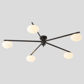 Magiroz 5 Lights Mid Century Modern Black Sputnik Semi Flush Mount Ceiling Light Vintage Glass Close to Ceiling Light Fixtures Industrial Metal Ceiling Chandelier Glass Globe Hall Light MCL05-BK