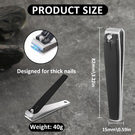 Straight Toenail Nail Clippers, Heavy Duty Stainless Steel Fingernail Clippers Nail Cutter for Trimming Thick Nails Men & Women (Black)