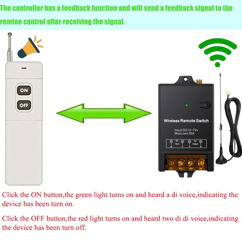 dstfuy Wireless Remote Switch 12V,Controller with Feedback Function,1500M Long Distance,DC