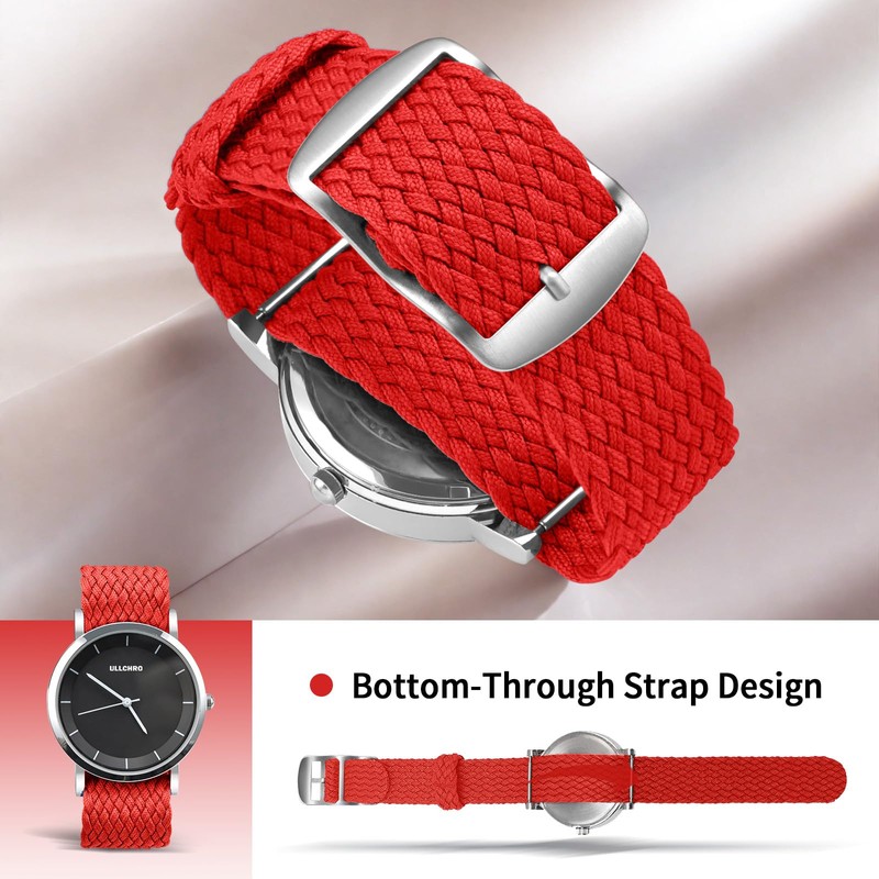 ULLCHRO Unisex Perlon Nylon Bracelet with Stainless Steel Silver Buckle,
