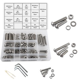 huruirui M5 M6 M8 Nuts and Bolts Washers Set Machine Screws and Nut 304 Stainless Steel Button Head and Hex Nuts Washer Assortment Kit for Machine Fastener 300pcs with 4 Wrench