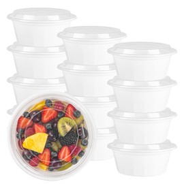 Restaurantware Asporto 32 Ounce To Go Boxes, 50 Microwavable Take Out Food Containers - Clear Plastic Lids Included, Do Not Contain BPA, White Plastic Catering Food Containers, Disposable, Round