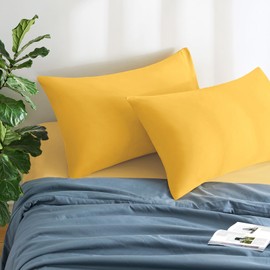 MILVOWOC 2Pcs Brushed Microfiber Queen Pillowcases - 20 x 30 Inch, Yellow Pillow Case Set Non Slip Envelope Pillow Cover with Moisture Absorption and Anti-Wrinkle