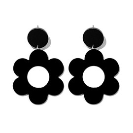 Cute Hollow Flower Dangle Earrings Vintage Resin Flower Daisy Earrings 60S 70S Party Jewelry Mother's Day/Valentien's Day Gift for Women-Black