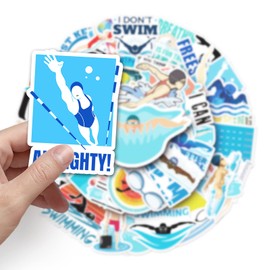 Swimming Sticker Swim Sticker Set 50 Pieces Cute Decoration for Car Laptop Skateboard Bicycle Moped Motorcycle Bicycle Computer Suitable for Adults Children