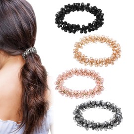 YBEATY 8 PCS Rhinestone Hair Ties Fancy Beaded Hair Bands Silver Elastic Ponytail Holders Scrunchies Hairs Accessories Stretchy Pretty Hairs Ropes Sparkly Crystal Scrunchies for Women Girls