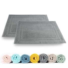 Rinsl Bath Mat Set of 2 | 100% Cotton Terry Cloth Shower Mat 50 x 70 cm | Bathroom Mat 700 g/m² | Quick-Drying Absorbent Washable (Warm Grey)