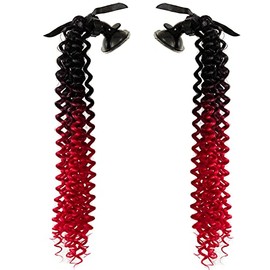 3T-SISTER Helmet Pigtails Gradient Ramp Helmet Curly Ponytail Helmet Hair with Suction Cup for Motor Bike 2PCS (Helmet not Included) (Black deep red)