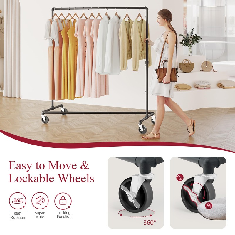 Tajsoon 2 Packs Rolling Clothes Racks for Hanging Clothes Z