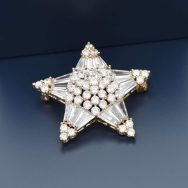 Women's Crystal Cubic Zirconia Winter Snowflake Star Shell Pearl Flower Brooch Pins Christmas Holiday Pendant Jewelry Clear Silver (Gold Star)