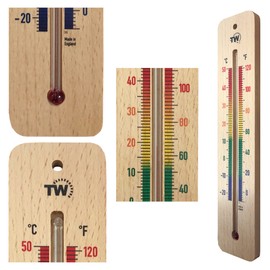 Indoor Wood Thermometer Traditional Room Temperature Thermometer 215mm Ideal for Home, Office, Nursery, Greenhouse, Shed or Garage, Wood Wall Thermometer, Multi-Colour