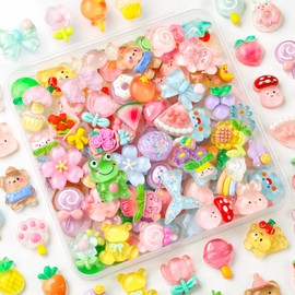 Vellibring 60PCS Cute Slime Charms Mixed Flatback Resin Charms Set,60 Styles Cartoon Charms Decorations for DIY Craft Phone Cases Nails Scrapbooking